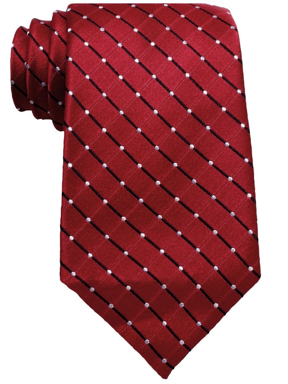 GEOFFREY BEENE Red Blue White Dot Grid 100% Silk Classic Tie